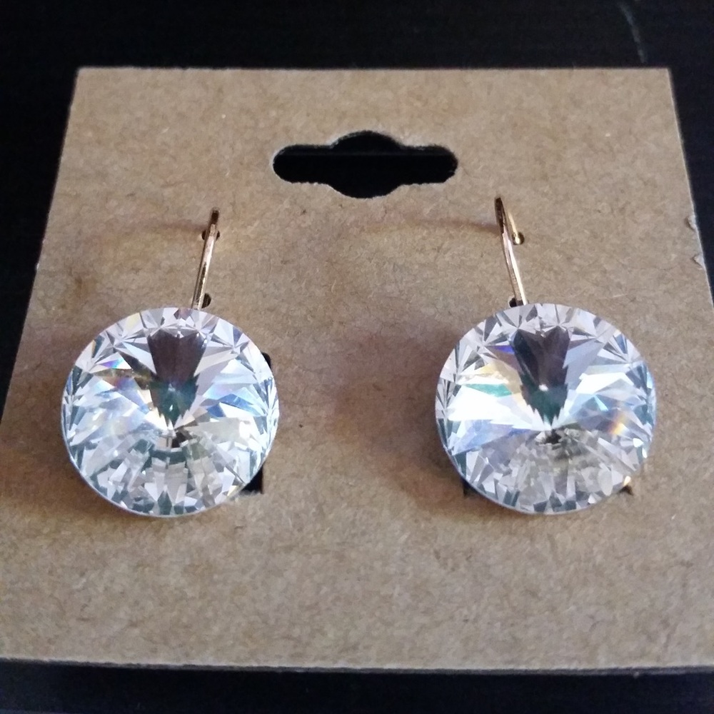 Round crystal earrings white gold overlay
